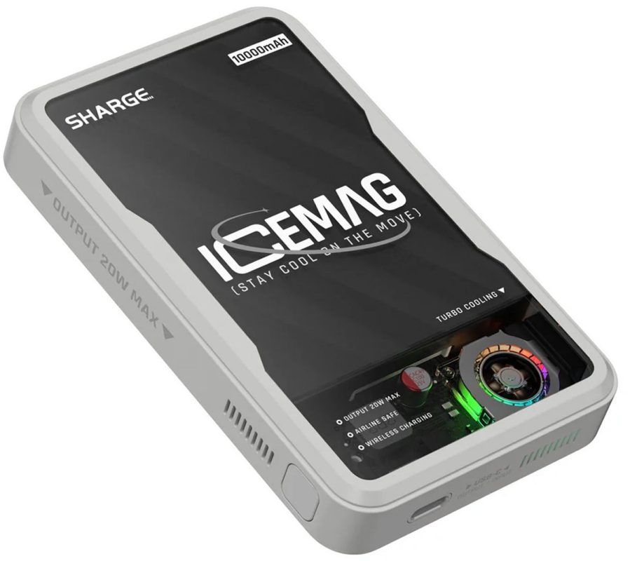 Аккумулятор Sharge Icemag MagSafe, PD, QC, 20Вт, 10000mAh, белый