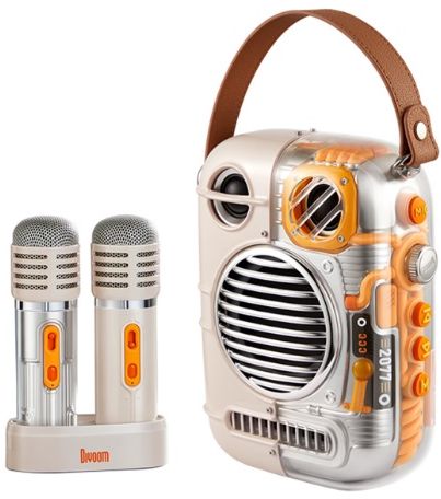 Акустика портативная Divoom Spark Pro + микрофон (2 шт), бежевый+оранжевый