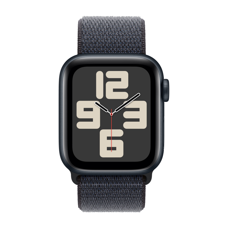 Apple Watch SE 2024, 40 мм, корпус из алюминия цвета «полуночный черный», спортивный браслет темно-синего цвета