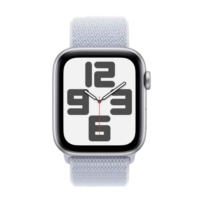 Apple Watch SE 2024, 44 мм, корпус из алюминия серебристого цвета, спортивный браслет дымчато-голубого цвета