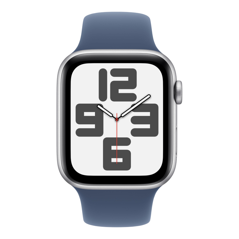 Apple Watch SE 2024, 44 мм, корпус из алюминия серебристого цвета, спортивный ремешок цвета «синий деним» M/L