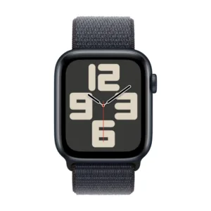 Apple Watch SE 2024, 44 мм, корпус из алюминия цвета «полуночный черный», спортивный браслет темно-синего цвета