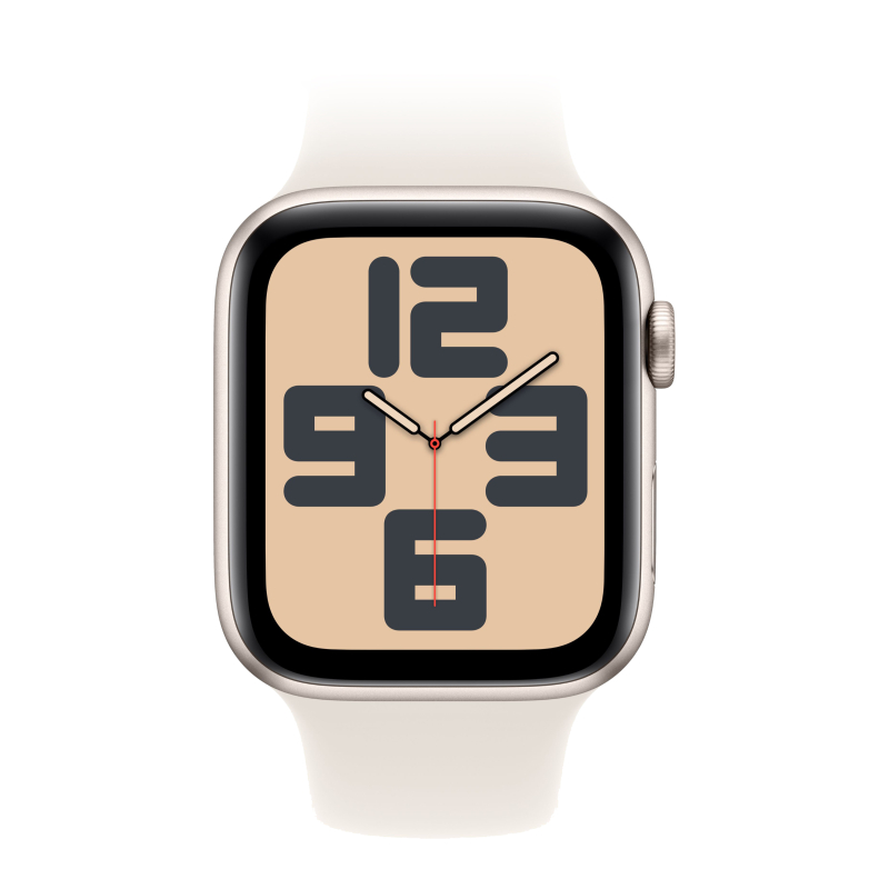 Apple Watch SE 2024, 44 мм, корпус из алюминия цвета «сияющая звезда», спортивный ремешок цвета «сияющая звезда» M/L