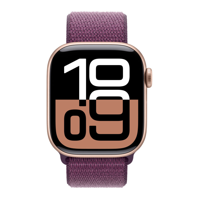 Apple Watch Series 10, 42 мм, корпус из алюминия цвета «розовое золото», спортивный браслет сливового цвета