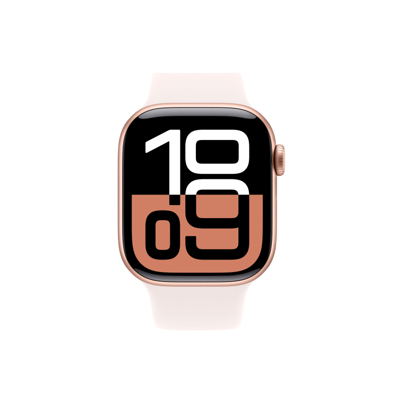 Apple Watch Series 10, 42 мм, корпус из алюминия цвета «розовое золото», спортивный ремешок цвета «румянец» S/M