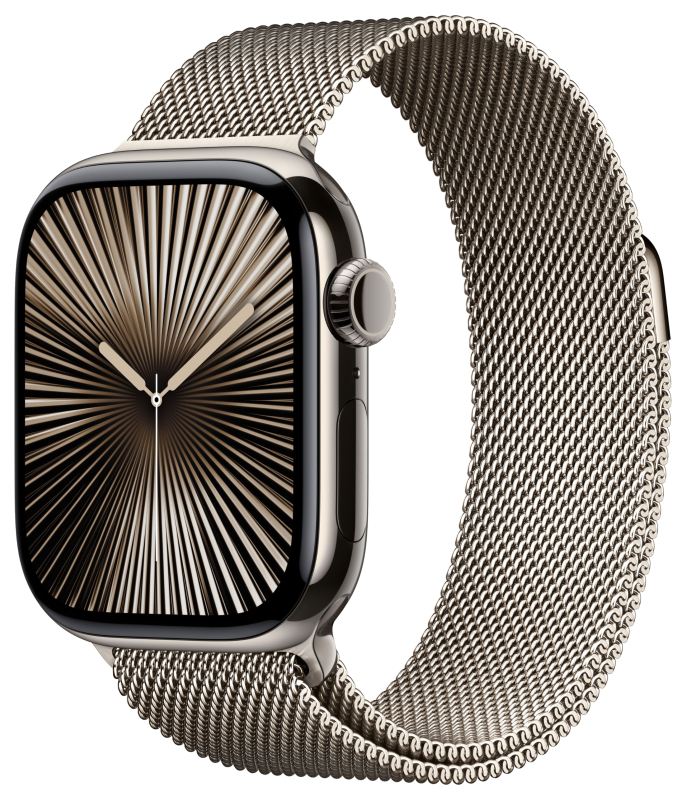Apple Watch Series 10, 42 мм, корпус из титана цвета «титановый бежевый», «миланская петля» бежевого цвета
