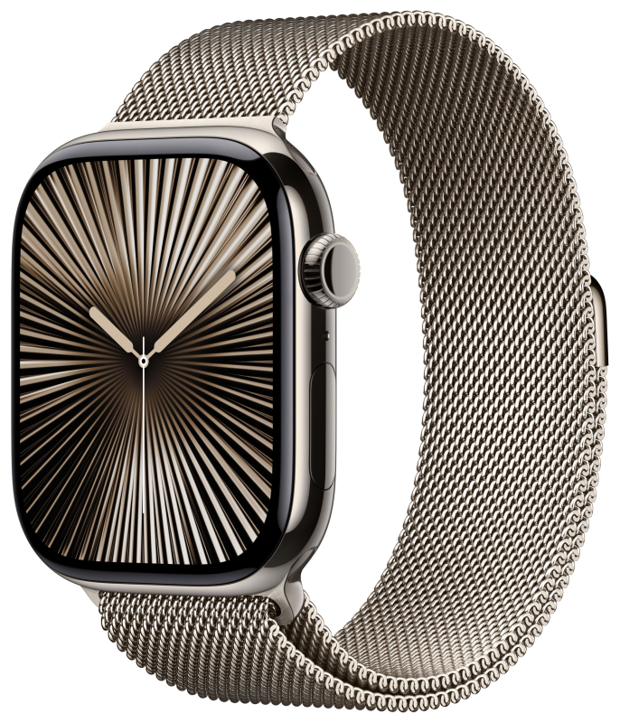 Apple Watch Series 10, 46 мм, корпус из титана цвета «титановый бежевый», «миланская петля» бежевого цвета M/L