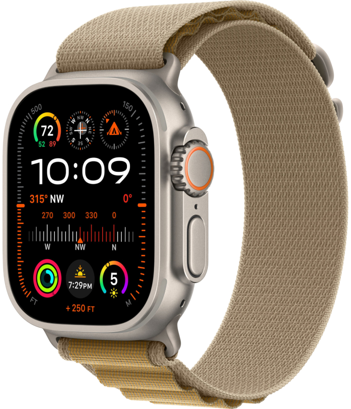 Apple Watch Ultra 2 GPS + Cellular, 49 мм, корпус из бежевого титана, ремешок Alpine цвета “загар”, размер M