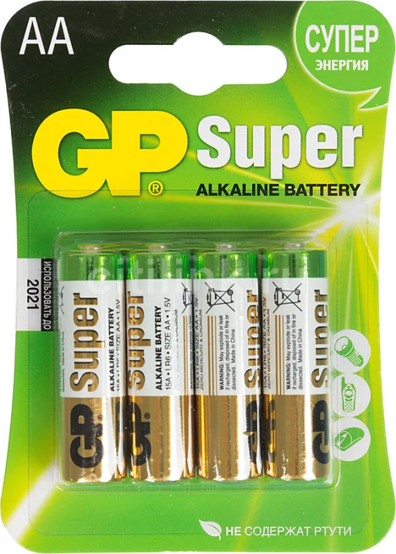 Батарейка GP Super Alkaline 15А, тип АА, 4 шт.