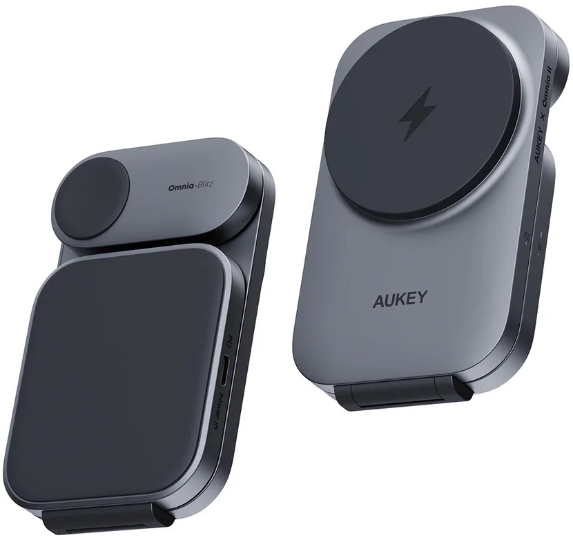 Беспроводное зарядное устройство Aukey 3 in 1 Travel Qi2, серый