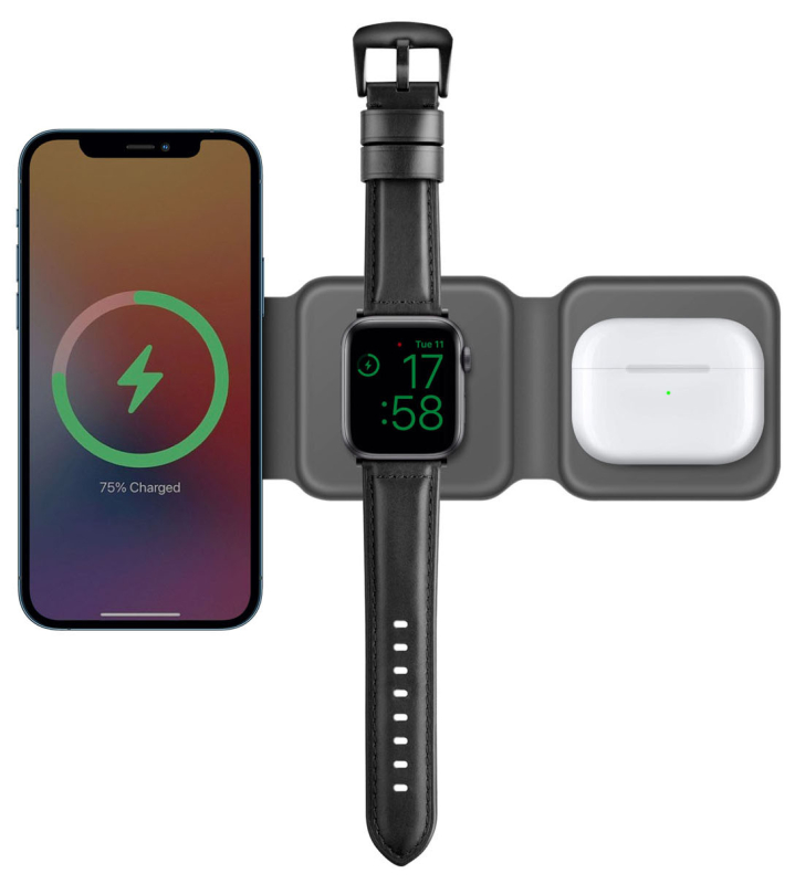 Беспроводное зарядное устройство EnergEA Bazic GoMag Trio USB-C, 15Вт, серый