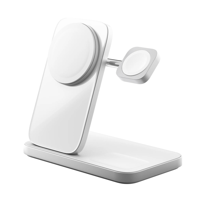 Беспроводное зарядное устройство Nomad Stand One Max 3-in-1 MagSafe, 15 Вт, Qi2, серебристый