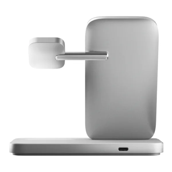 Беспроводное зарядное устройство Nomad Stand One Max 3-in-1 MagSafe, 15 Вт, Qi2, серебристый
