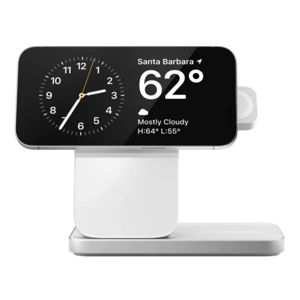 Беспроводное зарядное устройство Nomad Stand One Max 3-in-1 MagSafe, 15 Вт, Qi2, серебристый