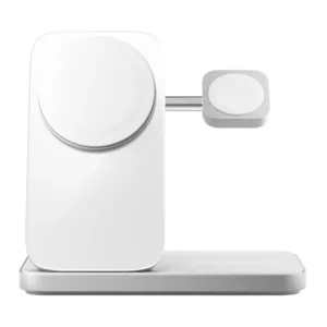 Беспроводное зарядное устройство Nomad Stand One Max 3-in-1 MagSafe, 15 Вт, Qi2, серебристый