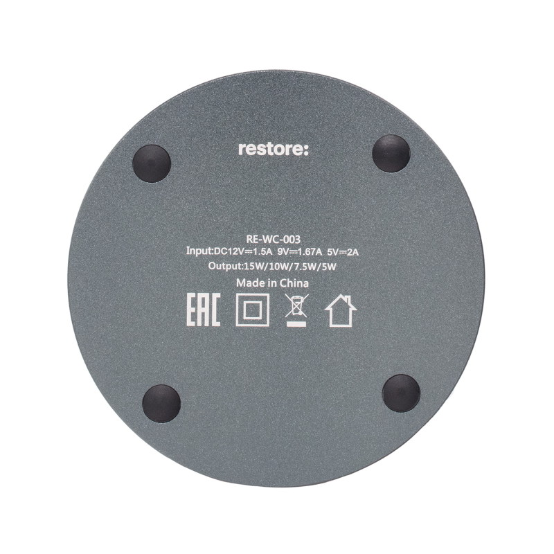 Беспроводное зарядное устройство restore: hello, world! 15 W, серый