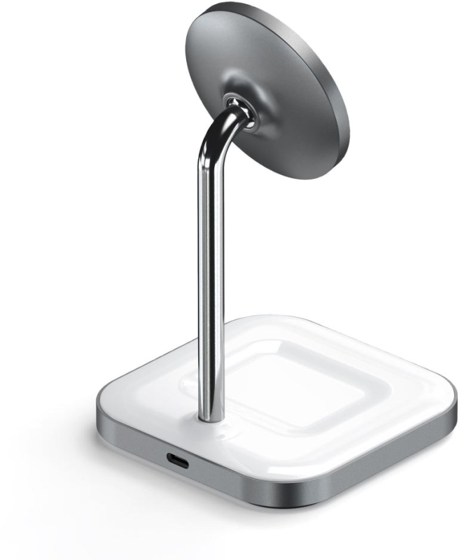 Беспроводное зарядное устройство Satechi Magnetic 2-in-1 Wireless Charging Stand, серый космос