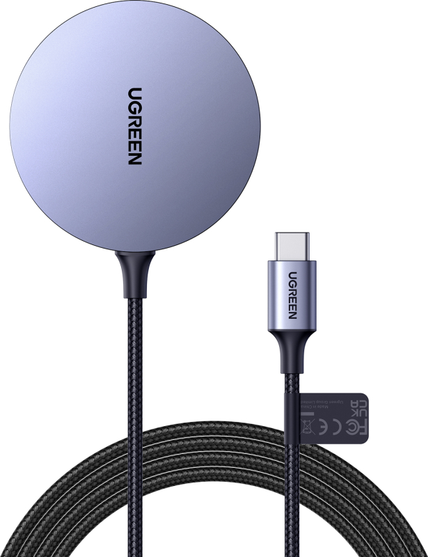 Беспроводное зарядное устройство UGREEN Magnetic Wireless Charger, 15Вт, серый космос