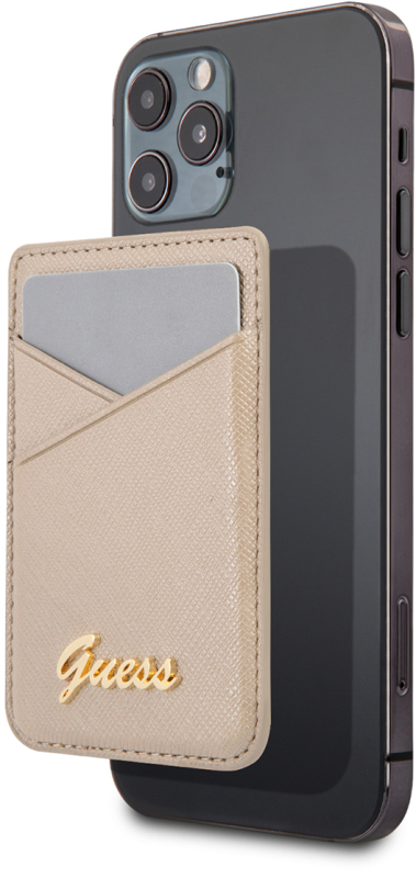 Чехол-бумажник Guess Wallet Cardslot Magsafe Saffiano Script logo, бежевый