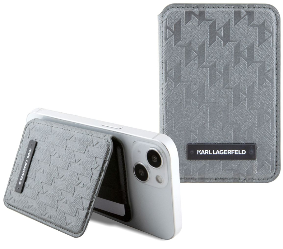 Чехол-бумажник Karl Lagerfeld Saffiano Monogram Cardslot MagSafe, серебряный