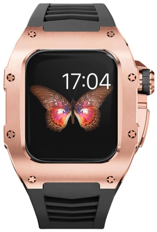Чехол Caviar Case Supreme Mystique для Apple Watch 41 мм, сталь, розовое золото/черный