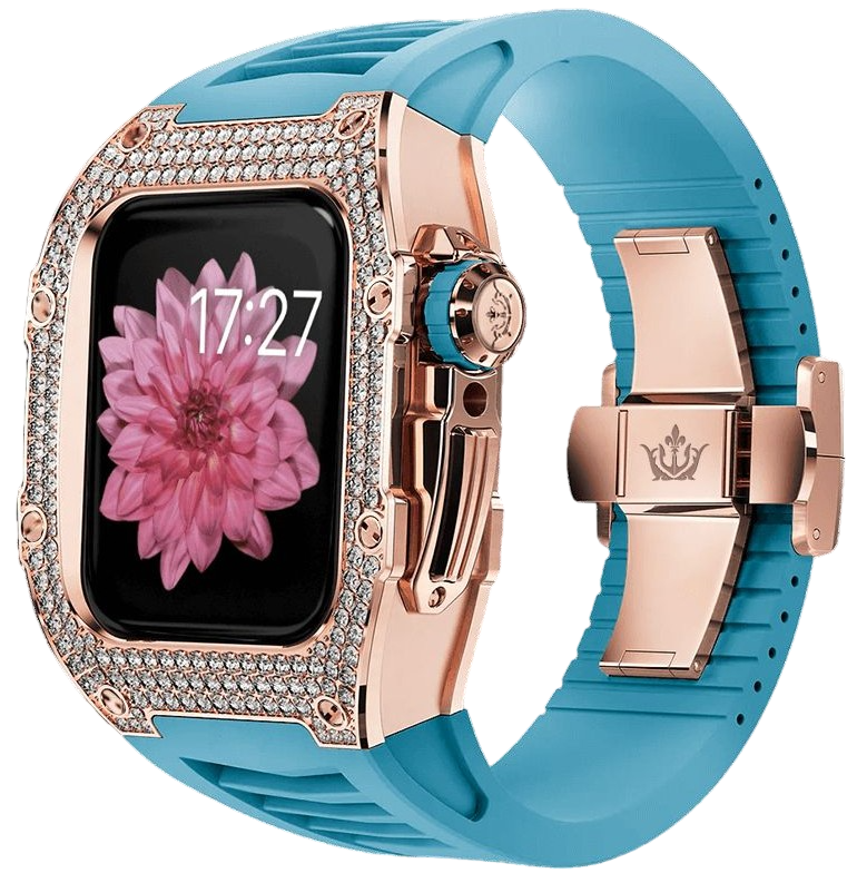 Чехол Caviar Case Supreme Sparkle для Apple Watch 41 мм, сталь, синий+розовое золото