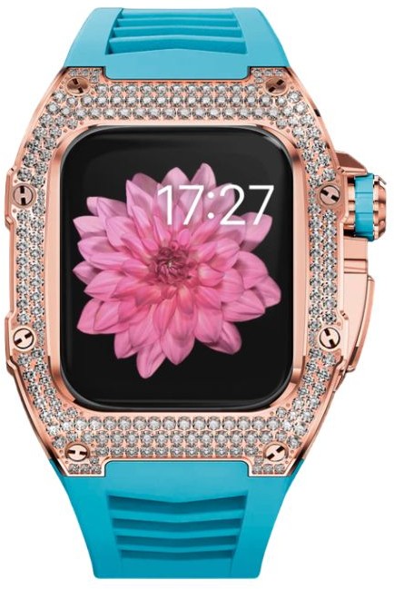 Чехол Caviar Case Supreme Sparkle для Apple Watch 41 мм, сталь, синий+розовое золото