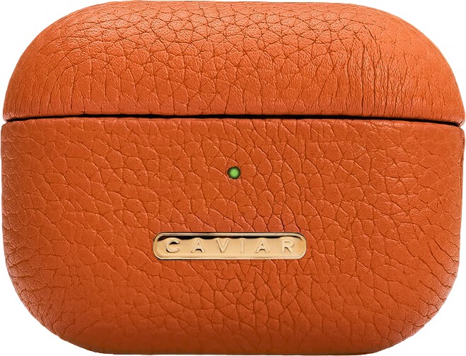 Чехол Caviar Leather Case для Airpods Pro 2, кожа, оранжевый