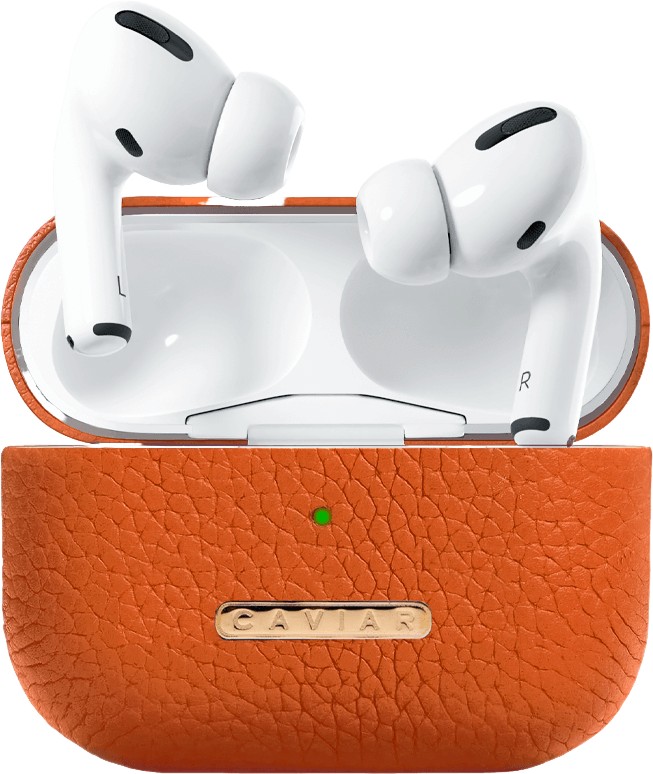 Чехол Caviar Leather Case для Airpods Pro 2, кожа, оранжевый