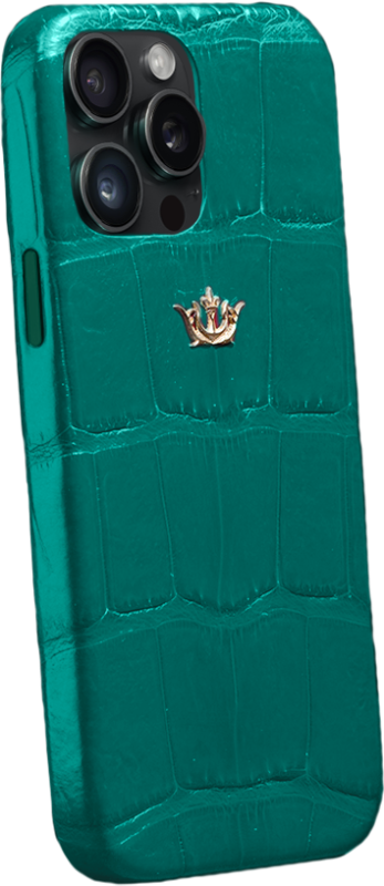 Чехол Caviar Leather Case для iPhone 15 Pro Мах, кожа, изумрудный