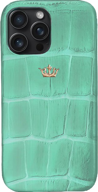 Чехол Caviar Leather Case для iPhone 15 Pro Мах, кожа, мятный