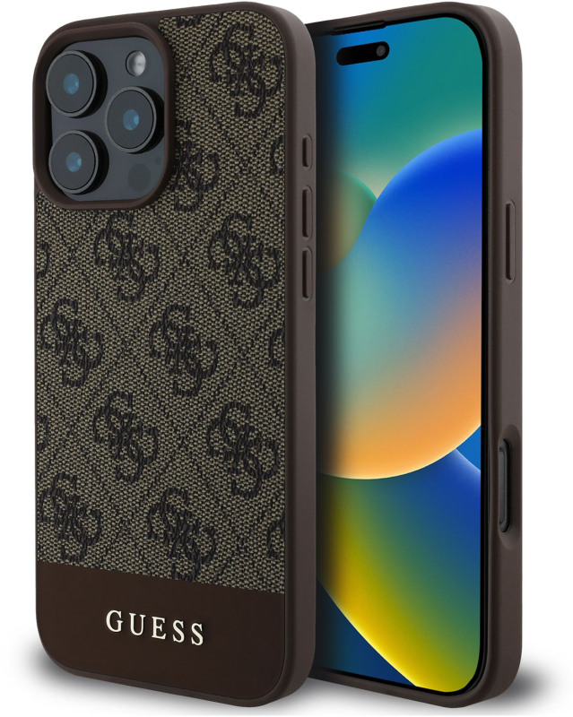 Чехол Guess Bottom для iPhone 16 Pro Max, коричневый