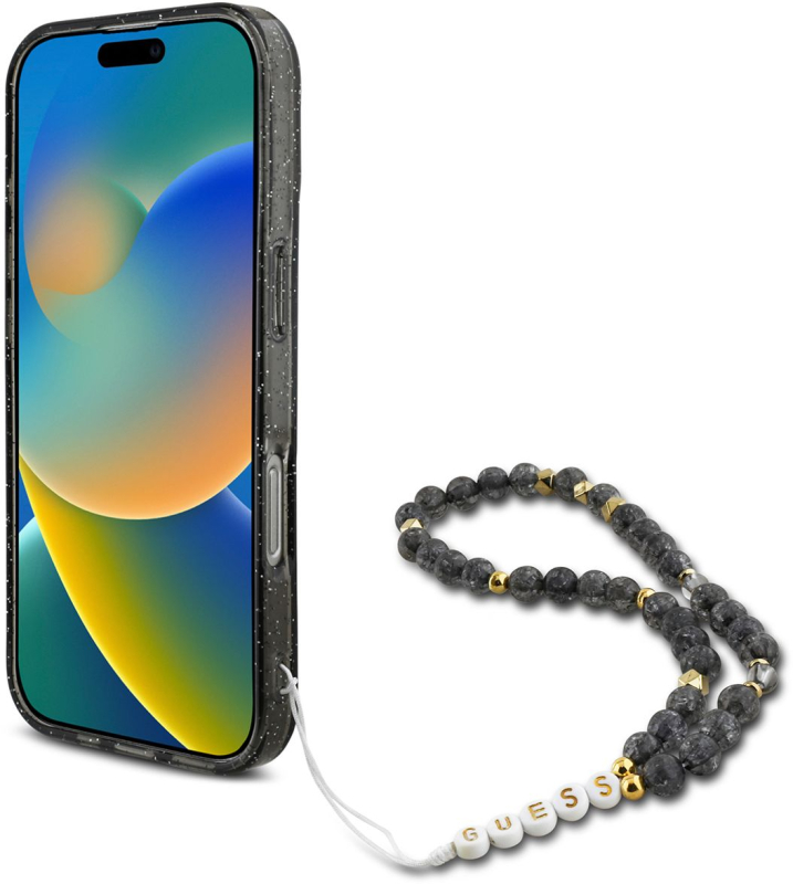 Чехол Guess Pearl MagSafe для iPhone 16 Pro Max + шнурок, черный
