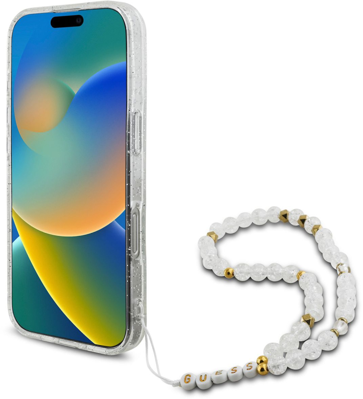 Чехол Guess Pearl MagSafe для iPhone 16 Pro Max + шнурок, прозрачный