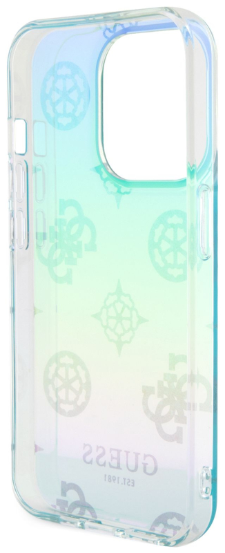 Чехол Guess Peony glitter для iPhone 15 Pro, бирюзовый