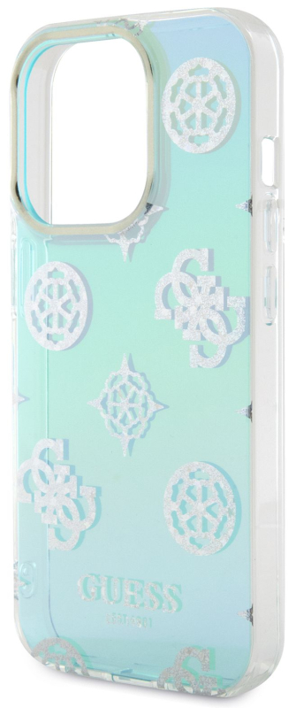 Чехол Guess Peony glitter для iPhone 15 Pro, бирюзовый