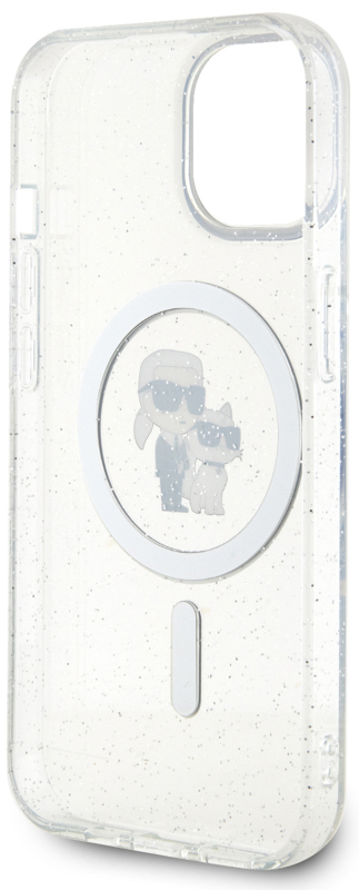 Чехол Karl Lagerfeld & Choupette Glitter для iPhone 15 MagSafe, прозрачный