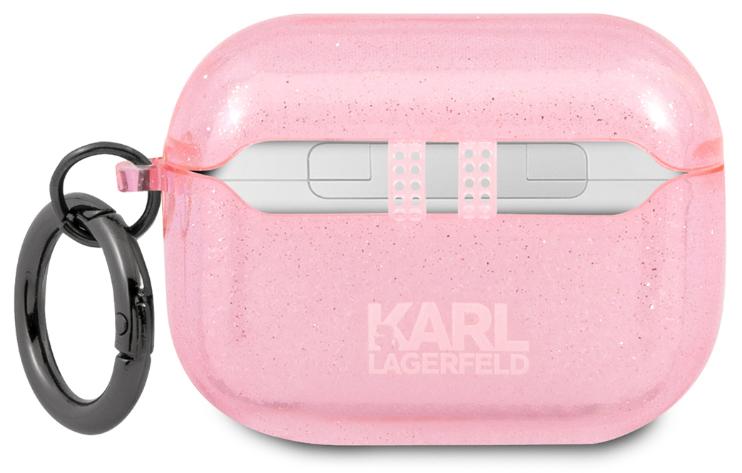 Чехол Karl Lagerfeld для AirPods Pro с кольцом, розовый с блестками