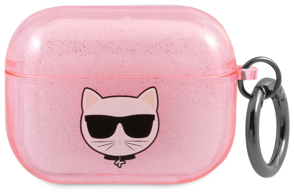 Чехол Karl Lagerfeld для AirPods Pro с кольцом, розовый с блестками