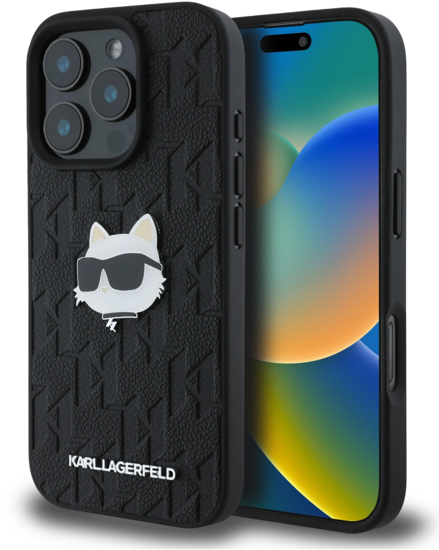 Чехол Karl Lagerfeld Monogram Choupette для iPhone 16 Pro Max, черный