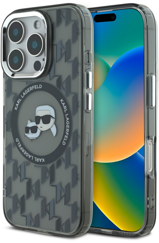 Чехол Karl Lagerfeld Monogram NFT & Choupette MagSafe для iPhone 16 Pro, черный