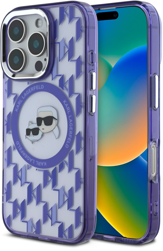Чехол Karl Lagerfeld Monogram NFT & Choupette MagSafe для iPhone 16 Pro Max, фиолетовый