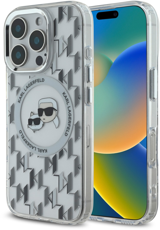 Чехол Karl Lagerfeld Monogram NFT & Choupette MagSafe для iPhone 16 Pro Max, прозрачный