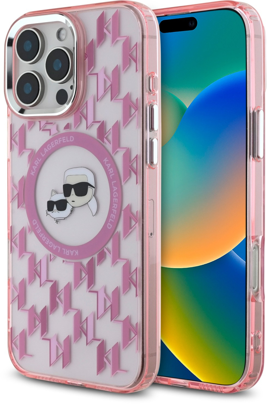 Чехол Karl Lagerfeld Monogram NFT & Choupette MagSafe для iPhone 16 Pro, розовый