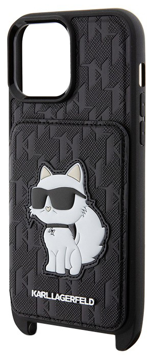 Чехол Karl Lagerfeld Saffiano Crossbody Choupette Cardslot для iPhone 15 Pro, черный