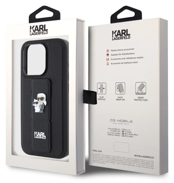 Чехол Karl Lagerfeld Saffiano GripStand & Choupette для iPhone 15 Pro, черный