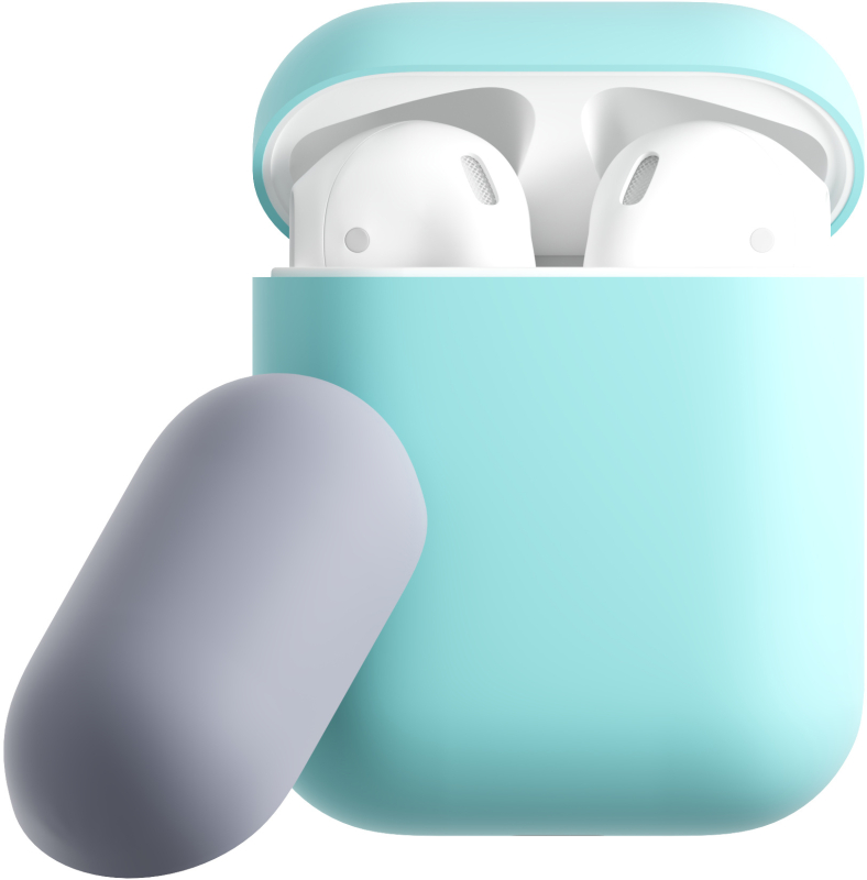 Чехол moonfish для футляра AirPods, силиконовый, бирюзовый+фиолетовый