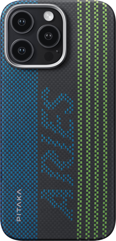Чехол Pitaka Aries Tactile Woven Case MagSafe для iPhone 16 Pro, кевлар, черный+синий