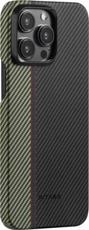 Чехол Pitaka Fusion Weaving MagEZ Case 4 для iPhone 15 Pro, кевлар, черный/зеленый