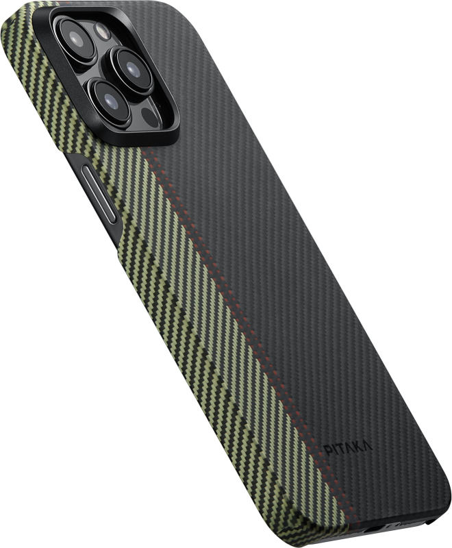Чехол Pitaka Fusion Weaving MagEZ Case 4 для iPhone 15 Pro, кевлар, черный/зеленый